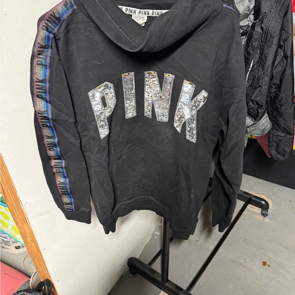 Black Hoodie set with matching pants and Sequin Lettering